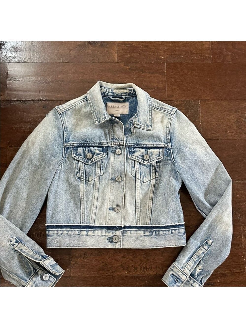 ALLSAINTS Distressed Denim Jacket Blue size-Small EUC - Picture 13 of 15